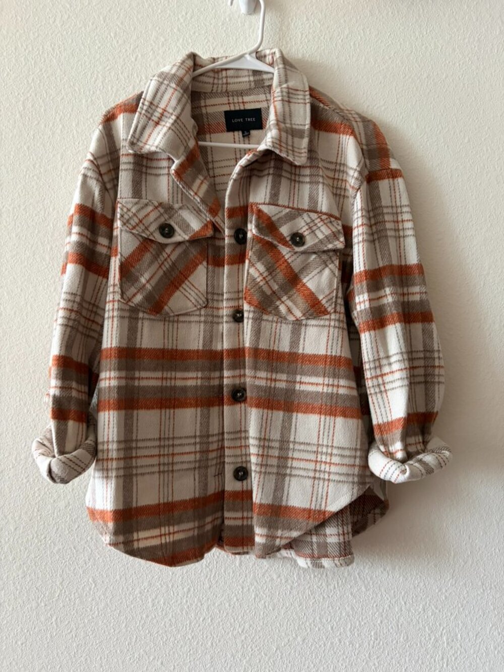 Love Tree Cream & Rust Plaid Shacket